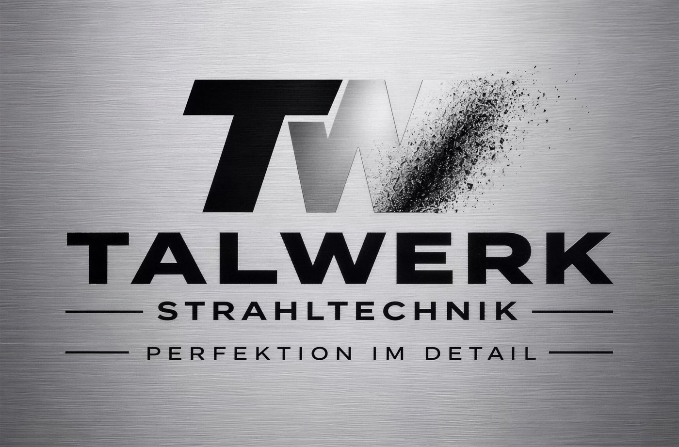 Talwerk Strahltechnik Logo auf gebürstetem Edelstahl – Perfektion im Detail